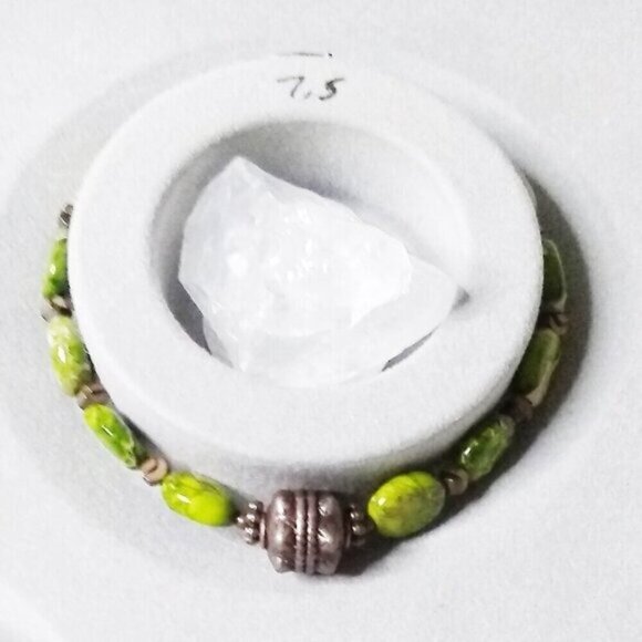 Bright Green Sea Sediment Jasper + Copper Bracelet ~ Adjustable Fits 7-8" Wrists - Picture 7 of 8